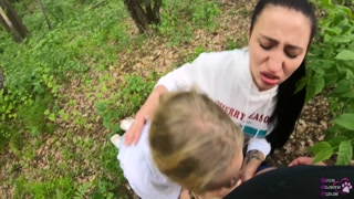 Two Girlfriends Suck Cock in the Woods - Threesome Outdoor Blowjob - Public POV