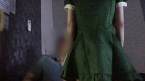Japanese college's cosplay maid outfit gets me hard! She gives in and performs a handjob