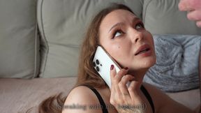 Stepmom cheats on husband with stepson while talking on the phone