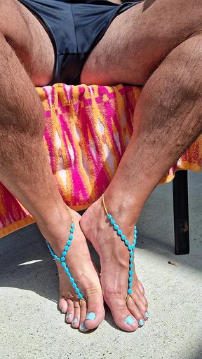 Sitting outside in the sun showing off my barefoot sandals and toes
