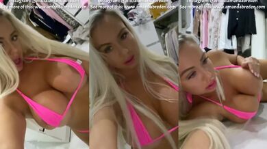 Swedish milf teases her huge tits in a micro bikini with dirty talk