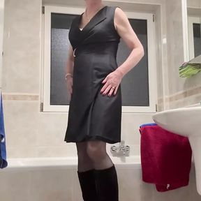 In a wrap dress, high heels and nylons