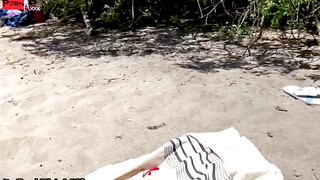 Public Beach Threesome - Double Creampied Blonde MILF with Big Dick Friends FFM Swinger Orgy