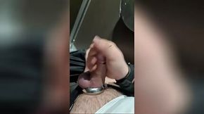 Wanking in the public toilet with a monstrous cumshot