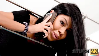 Sex with the tattooed Colombian latina turns into a wild stairway fuck