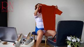 Naughty Secretary Velma Dinkley tries on stockings and lingerie