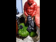 Cumshot my padded nylon jacket