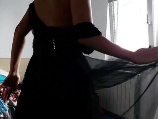 Hot brunette hair tries on garments stripped. I'm watching a woman undressing