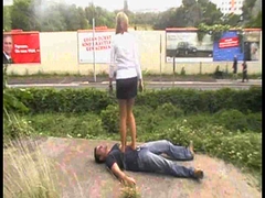 Femdom Brats trample guys outdoor