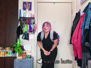 nurse desperately pees in a trash can