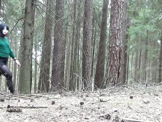 Tgirl fetishist striptease in the forest
