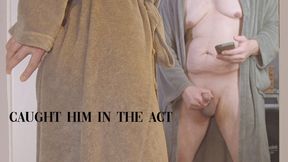 I can’t help but get involved- Caught him Jerking off and Helped him Finish quick on my hairy pussy!