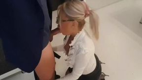 Blonde secretary sucks boss's cock&#x1F346;, then gets nailed by big tits and deepthroat.