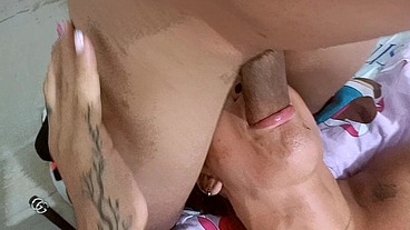 TS Angelique - Young guy fucks my throat and fills me with cum.