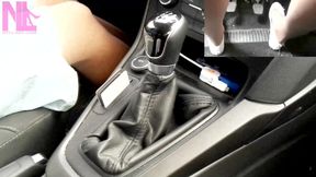 Cool Pedal Pumping and Driving in Nude Pantyhose and White Flats