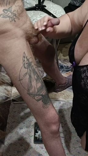 Mother-in-law sucks dick and gets a mouthful of my hot cum   Clip 1