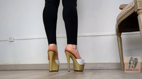 (607) Shoe Collection: Wooden Platform Buckle Mules - Dame Olga (720p)