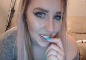 Blonde Tattoo Babe Masturbating her Tight Cunt
