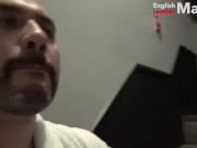 Risky wank on hotel stairs. Daddy walks around hotel in dressing gown and jerks DILF Preview