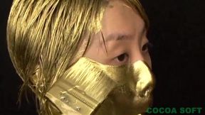 The first pregnant woman in the gold paint