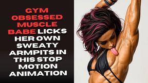 Gym obsessed muscle babe licks her own sweaty armpits in this stop motion animation