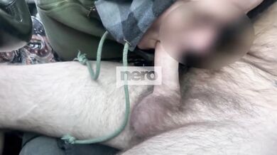 Picked up while hitchhiking, she gives a sensual blowjob, doing it with a lot of passion, sucking very sensually