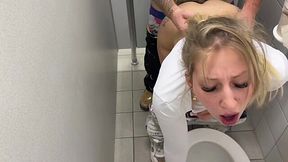 Slim Blonde Student Sucks Her Classmate's & Lets Him Fuck Her From Behind In The Public Toilet