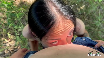 Public Deepthroath Brunette and Rough Anal in the Wood. Anal Creampie