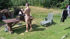 Jerking off While Hanging Out the Laundry