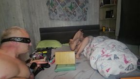 Cheating wife masturbating with a stranger while hubby watching