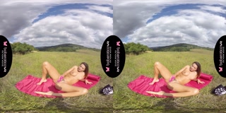Solo girl, Vanessa Decker masturbates outdoors, in VR