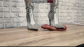 SADISTIC COCK AND BALL TRAMPLING FUN - SILVER MESH HIGH HEEL COWGIRL BOOTS- CLOSE UP - 3 of 17 Minutes
