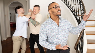 Derek and Michael let themselves in and catch the agent with his top off