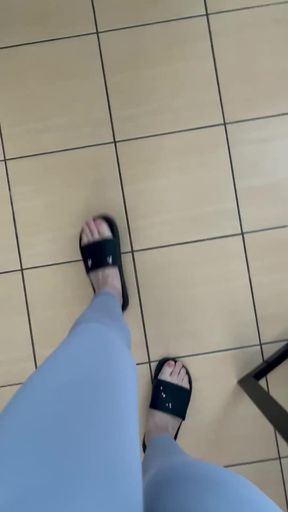 POV: the Sound of Flip-flops When Walking in Gray Leggings