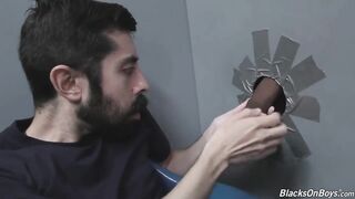 Bearded White Guy Throating and Banging a Black Sausage at a Gloryhole