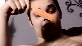 ”Kinky teen jerks off his throbbing meat while giving sexy BJ”