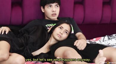 18YO Petite Latina Chokes Lil Timys Big Dick Gushing Cum TV Blowjob