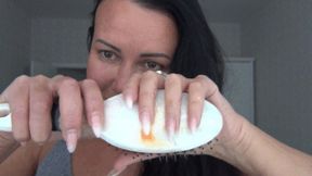 I comb my dark long hair cc