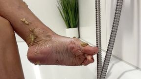 Slow Motion Foot Washing – Dirty Banana Crushing Feet Cleaned