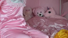 Pink Satin Trans Sissy Gushes Cum Soaking Ruffled Nightie Frenzy