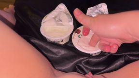 I WAS HOME ALONE &amp; THAT'S WHAT HAPPENED WHEN I SAW YOUGURT-AMATEUR ARABIAN SNOWWHITE MASTURBATES WITH DILDO- KINKY HARDCORE FOOD