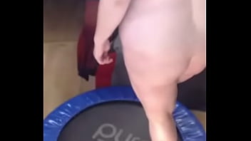 Fat bitch Scarlotta jumps on a trampoline naked