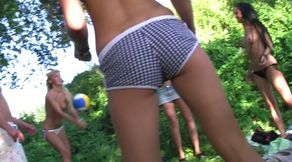 A bunch of hot college babes on picnic with horny guys