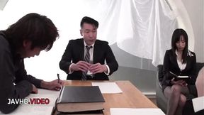 Hard day at the office ends sultry Asian babe Rina Mayuzumi tempts desires