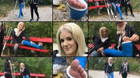 Monique LLC Crutching Through the Park with Casted Foot Play (in HD 1920X1080)