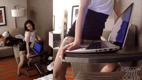 Garnet Rose Orgasms on the Boss' Laptop - Side View and Table Cam 4K