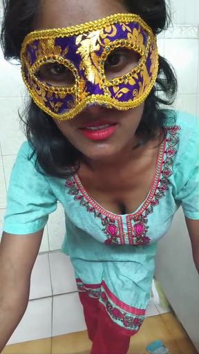 Indian Housewife in bathroom