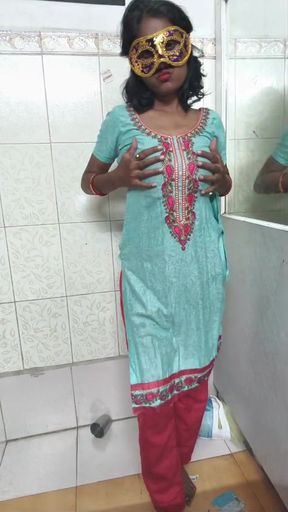 Indian Housewife in bathroom