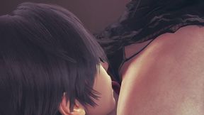 Busty Blonde Anime Girl in 3D Hentai - Standing Pussy Licking, Chair Teasing, and Squirt