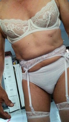 This whore is wearing lingerie